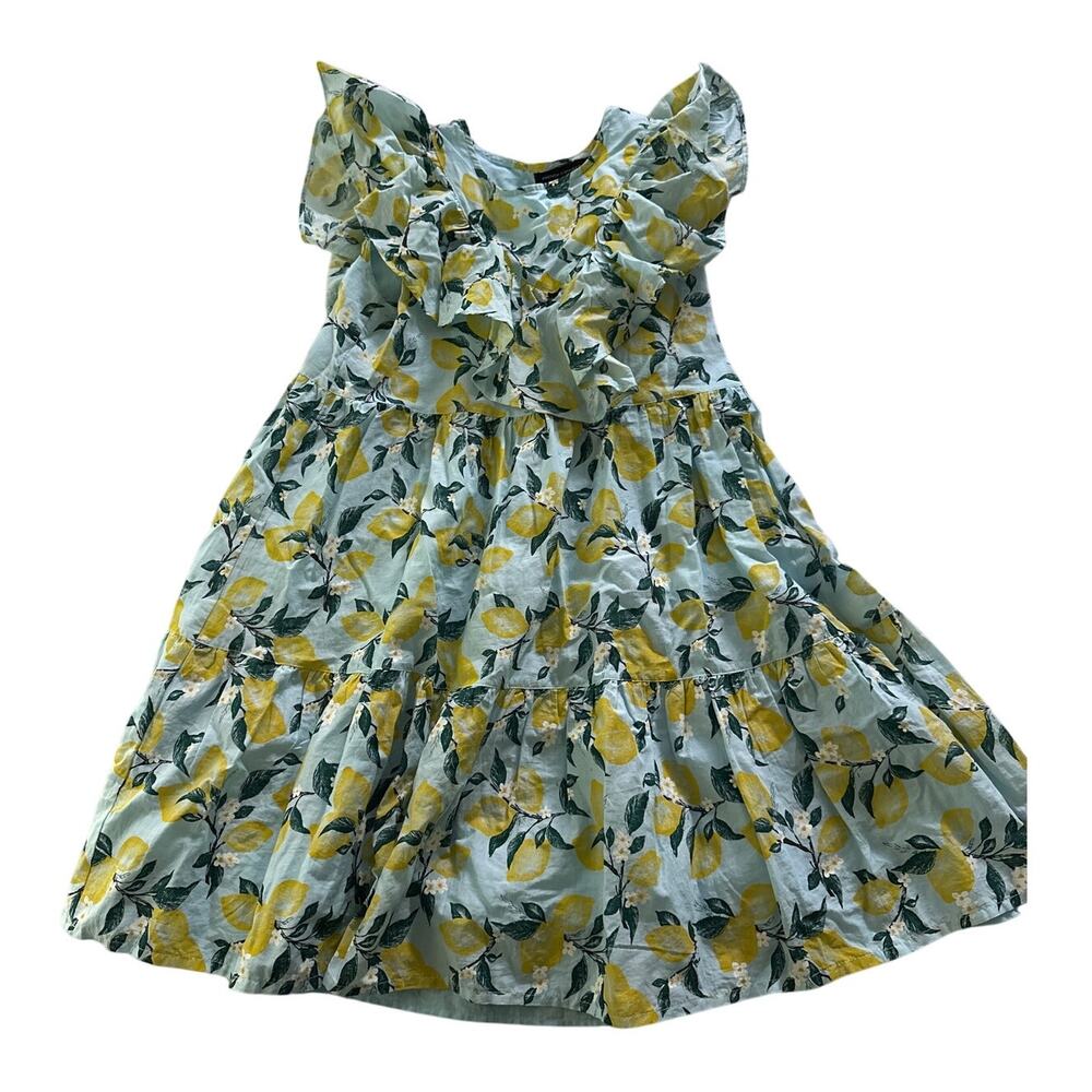 French Connection Girls 12–14 Lemon Print‎ Ruffle Dress Summer Cotton Resort